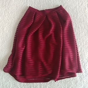Wine Colored High Waist Pleated Skirt